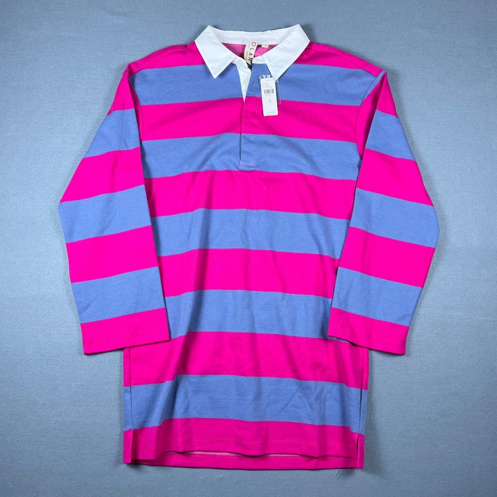 NWT! Dolan Anthropologie Women Pink Blue Striped Rugby Shirt Long Sleeve Size M